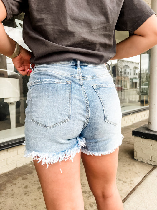 Lateral Gig | Katie Asymmetrical Distressed Denim Shorts